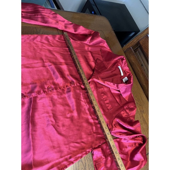 Vintage Lord And Taylor Womens Red Satin Sleep Shirt Sz Small Loose Fit Oversize - Picture 8 of 12